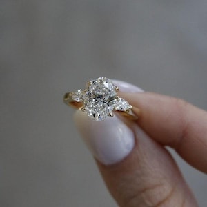 2CT Oval Cut Lab Grown Diamond Three Stone Engagement Ring Wedding Ring Oval and Pear Cut Ring Bridal Anniversary Ring Gifts For Women