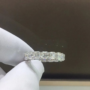 Diamond Wedding Band, 3.50 MM Asscher Cut Lab Grown Diamond Band, Trellis Style Full Eternity Stackable Band, Anniversary Ring