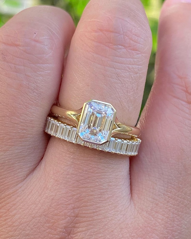 Lab Grown Emerald Diamond Engagement Ring Set2.0ct Emerald Etsy