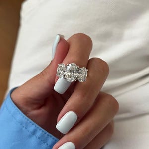 IGI CERTIFIED 3.5 TCW F/VS1 Oval Cut Lab Diamond Engagement Ring, Three Stone Diamond Engagement Ring, Side Oval Diamonds, 14k White Gold