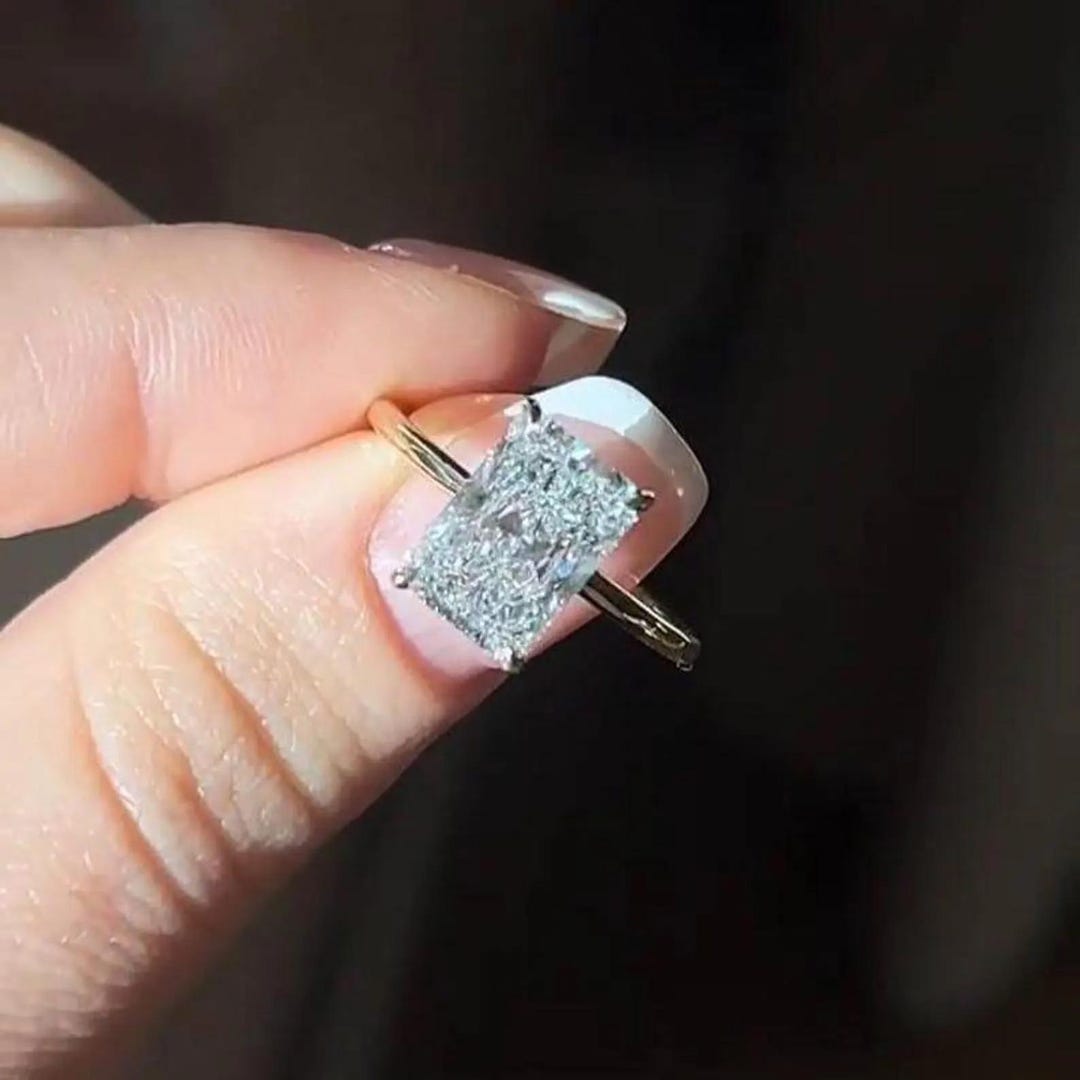 4CT Elongated Radiant Cut Lab Grown Diamond Solitaire Ring 14k Yellow ...