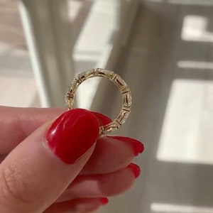 Pear Cut Lab Grown Diamond Full Eternity Band, Eco-Friendly Diamond Wedding Band For Women, Yellow Gold CVD Diamond Engagement Ring