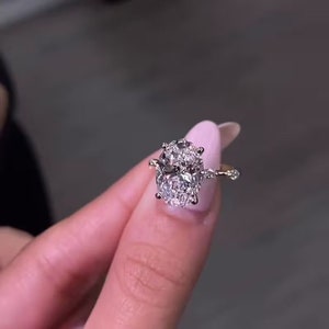 Oval Cut Lab Grown Diamond Engagement Ring, 18K Gold Unique Setting Pave Wedding Ring, Anniversary Ring For Women, Gift For Her, Bridal Ring