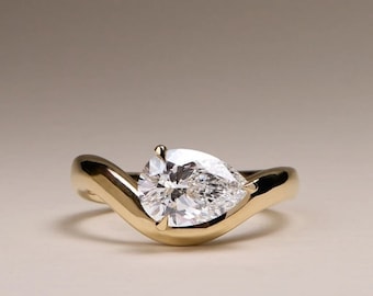 Eco-Friendly Diamond Solitaire Wedding Ring, Pear Cut Lab Grown Diamond Curved Proposal Ring For Women, Ring For Mothers Day Gift