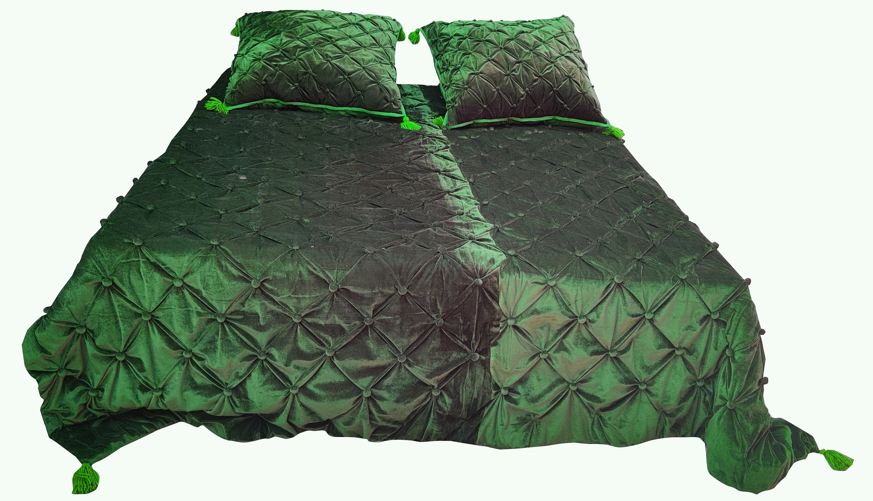 Emerald Green Velvet Quilt Comforter Blanket Bedspread King Etsy UK
