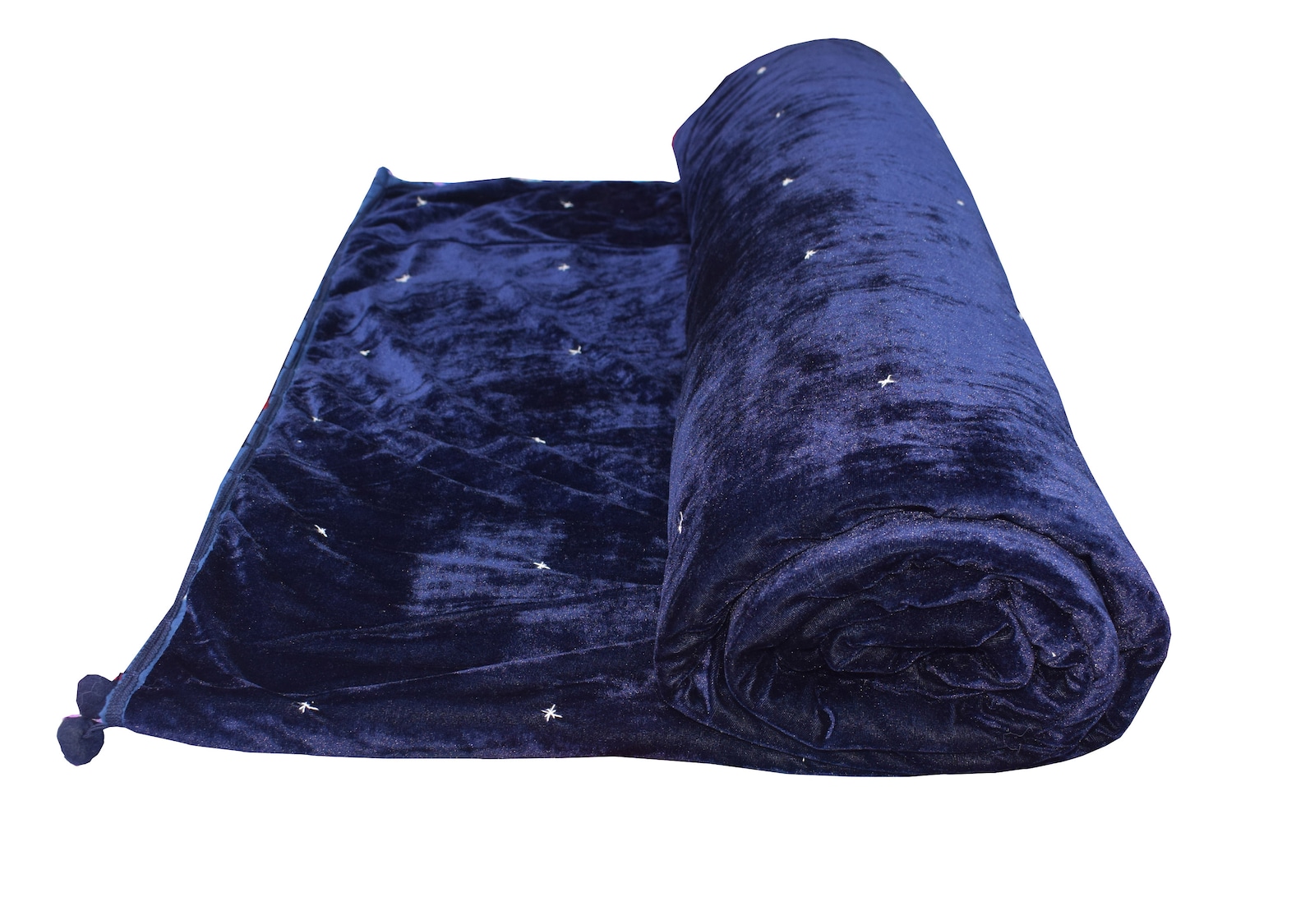 Navy Blue Velvet Quilt, Velvet Quilt King, Lap Size Quilt, Blanket, Starry Quilt Pom Pom Throw