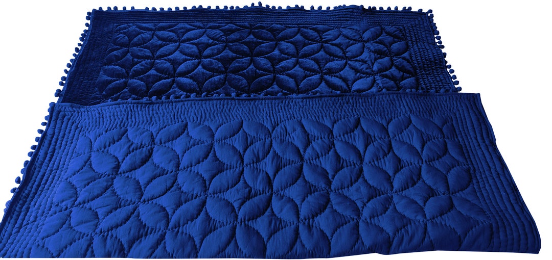 Navy Blue Velvet Quilt, Velvet Comforter, Queen Quilt, Navy Blue King