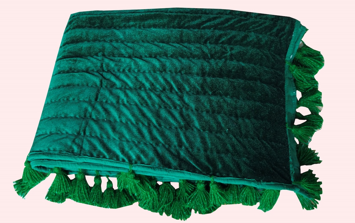 Emerald Green Velvet Quilt,emerald Green Throw Blanket, Emerald Green