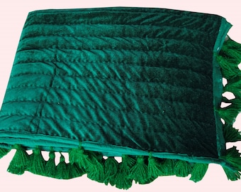 Trapunta di velluto verde smeraldo, coperta verde smeraldo, trapunta regina verde smeraldo, trapunta re verde smeraldo, re cal verde, regalo biancheria da letto