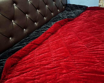 Luxus tiefrote und schwarze Quilt, doppelseitige Samtdecke, King Size, Quilt zum Verkauf Wirft und Decken Samtbettwäsche-Set Hochzeit ...