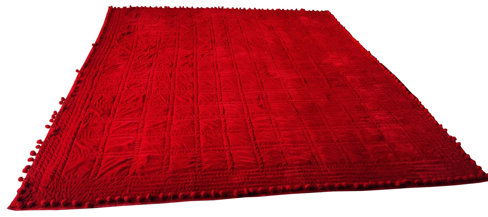 Deep Red Velvet Quilt, Velvet Comforter, Queen Quilt, Gold King Size