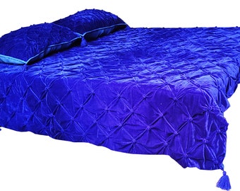 Dark Royal Blue Velvet Comforter, Royal Blue Luxury Quilt, Blue