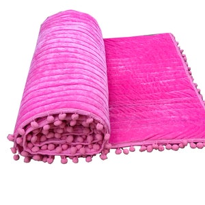 Baby Pink Velvet Quilt Velvet Blanket Quilt Throw Baby Pink Bedspread ...