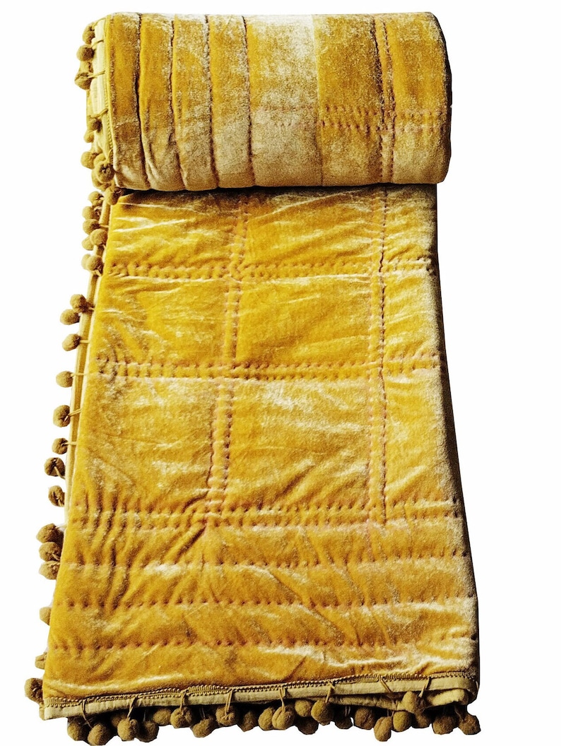 Gold Velvet Quilt Velvet Comforter Queen Quilt Gold King Etsy