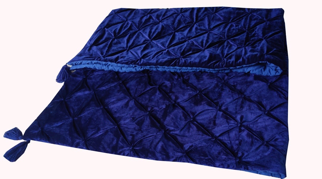 Navy Blue Velvet Comforter, Navy Blue Luxury Quilt, Blue Queen Quilt