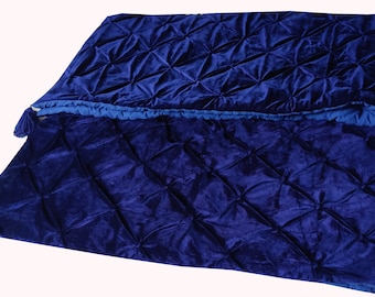 Edredón de terciopelo azul marino, edredón de lujo azul marino, edredón de reina azul, edredón de rey azul marino, colcha azul marino, edredón de terciopelo