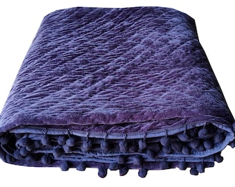 Edredón de terciopelo gris, edredón de terciopelo King, edredón de tamaño de regazo, edredón de puntada de selección de manta, manta de tiro Pom Pom, edredón de ropa de cama de terciopelo colcha gris