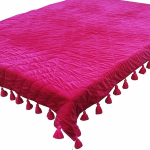 Fuchsia Velvet Blanket Quilt Coverlet_Diamond Hand Stitched_Hot pink Bedding Sets_ Halloween gift Velvet Blanket Quilt Throw,