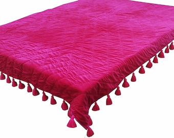 Manta de terciopelo fucsia, edredón, cosido a mano con diamantes, juegos de cama de color rosa intenso, regalo de Halloween, manta de terciopelo, edredón,