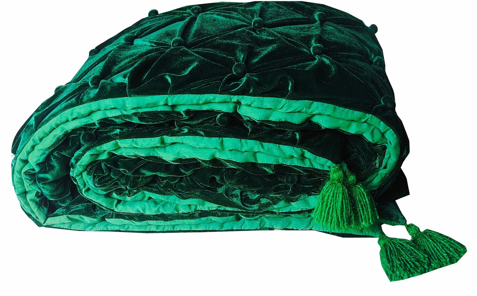 Emerald Green Velvet Comforter, Emerald Green Luxury Quilt, Emerald