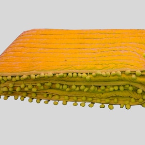 Luxury Yellow Throw Blanket, Pick Stitch Throw, Yellow quilt, Yellow Velvet Comforter, Baby Blanket, Velvet Bedspread, Velvet Wedding