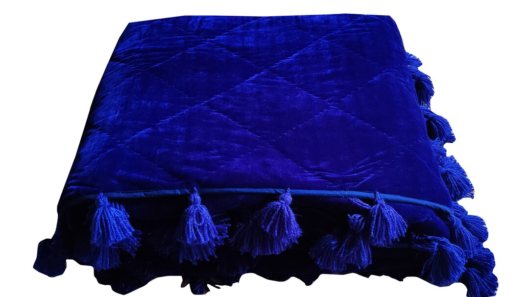 Royal Blue Velvet Quilt, Blue Throw Blanket, Royal Blue Queen Quilt