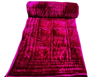 Wine Purple Velvet Pompom Quilt Comforter Blanket Bedspread King Velvet Blanket Velvet Comforter Hand Stitched_Bedding Christmas gift