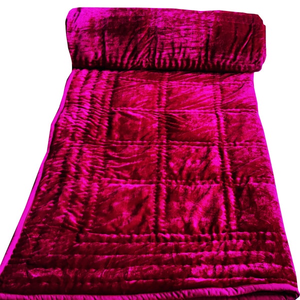 Wine Purple Velvet Pompom Quilt Comforter Blanket Bedspread King Velvet Blanket Velvet Comforter Hand Stitched_Bedding Christmas gift