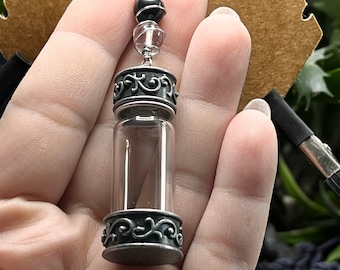 Fillable Vial Necklace for Ashes, Spells, Keepsakes | Stainless Silver Chain | Fillable Urn Memorial Pendant, Blood Locket, DIY Vial