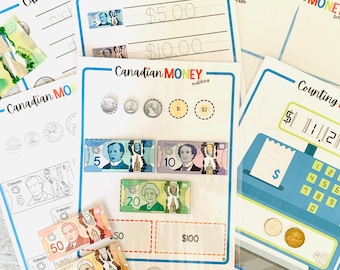 PAQUETE de actividades de aprendizaje de dinero, Actividad de dinero canadiense, Enseñar imprimibles de dinero, Aprender el valor del dinero, Hojas de trabajo de educación en el hogar, Jardín de infantes