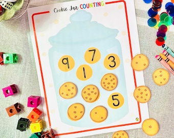 Counting to 10 Cookie Jar Printable Activity, Count to 10, Preschool Math, Counting Game, Learning to Count, Math Printable,Learning Numbers