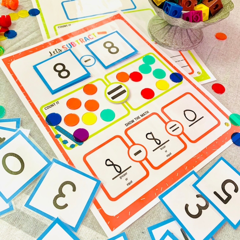 Zestaw do druku matematyki dla przedszkolaków, arkusze do dodawania i odejmowania, materiały do druku matematycznego, zajęcia matematyczne dla szkół domowych, dodawanie i odejmowanie zdjęcie 6