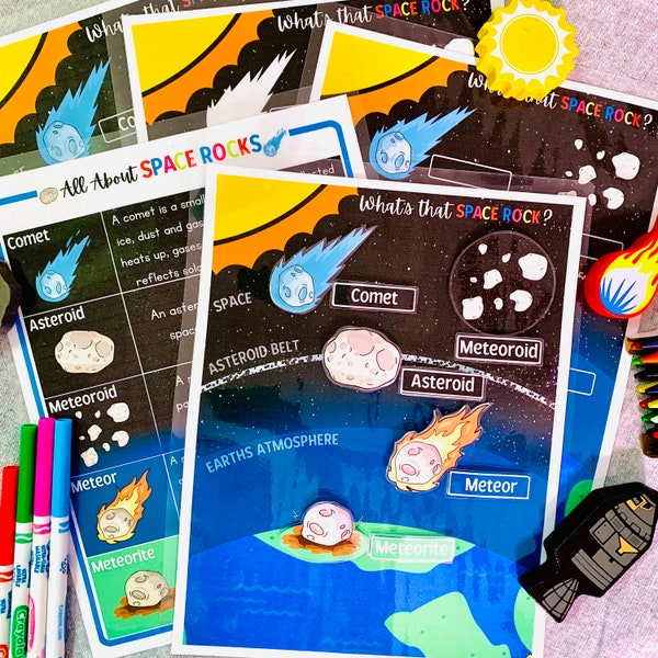 Comets, Asteroids, Meteors Activity Printable, Learn about Space Rocks, Space Unit Study, Space Puzzle, Earths Atmosphere, The Asteroid Belt