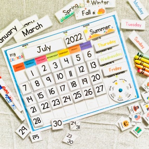 Kids Daily Calendar, Homeschool Wall Calendar, Printable Calendar, Busy Book Activities, Perpetual Wall Calendar, Days of the week, Weather