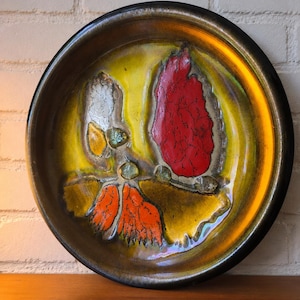 Plat mural Laurana Rame d'Arte – Émail sur cuivre vintage – Art brutaliste italien – Décoration Mid-Century – Années 70 – Signé Italie