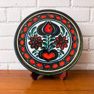 Vintage Keramik Haas Wandteller – Deutsche Keramik – Westdeutschland – Mid-Century Modern Dekor – 1960er/70er Jahre – Blumenmuster