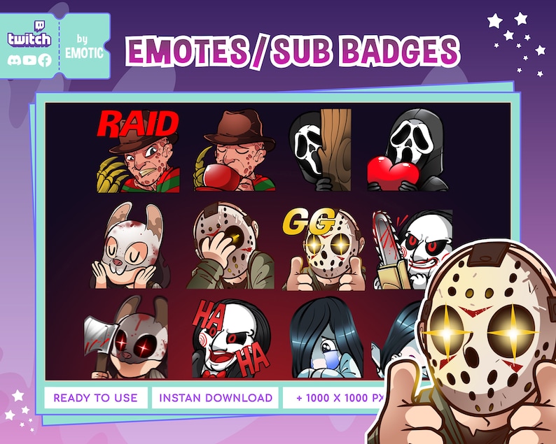 Twitch Emotes 12 Classic Horror Characters Dbd Twitch Emotes Etsy New