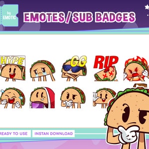 Emotes de taco para Twitch / Emotes de taco lindos para Twitch / Emotes de taco / Emotes chibi / Emotes lindos / Para transmisión de juegos, etc.