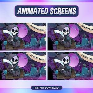 Animated Twitch Screens | Stream Screens Cozy Twitch Overlay | stream screens grim reaper | grim reaper | stream graphic | no AI