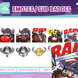 Twitch Emote Pack : Viking 5 Emotes and 5 Sub Badges | Viking Emote | Viking Badges | Streaming or Gaming | Discord | Youtube