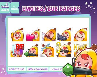 Cute Chibi banana girl Emotes - Twitch Emotes - Youtube Emotes - Discord Emotes - Facebook Stickers - Streamer Emotes - cute Emotes