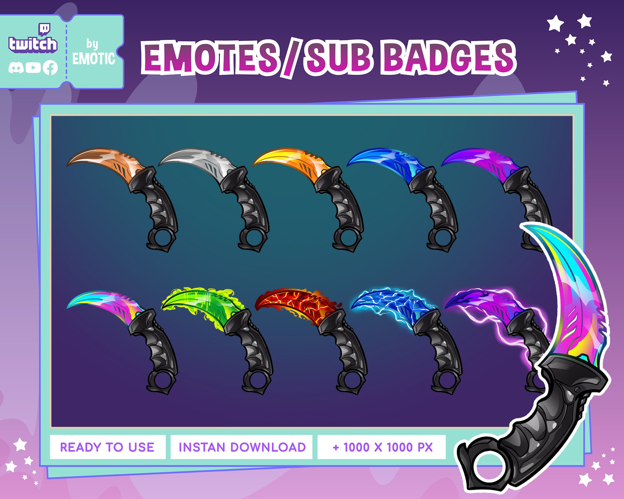 Awesome Karambit Twitch Sub Badges CS Go - Valorant Inspired for ...