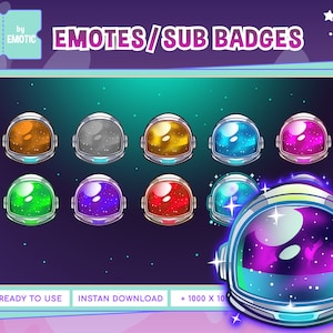 Insignias de suscripción a Twitch / 10 cascos de astronauta / / Twitch / Discord / juegos o transmisión