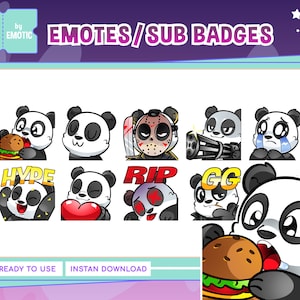 Emotes de panda para Twitch / Emotes de panda lindos / Emotes de Twitch lindos / Emotes chibi / Pegatinas de panda / Para jugar o transmitir