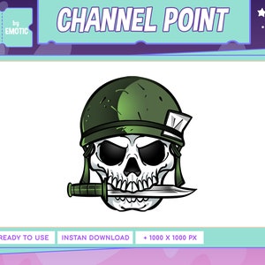 Punkt lub emotka kanału Twitch: czaszka wojskowa | Projekt emotki Twitch | Discord | Youtube | gry | streamer