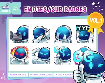 Astronaut Emotes Vol 1- Twitch Emotes - Youtube Emotes - Discord Emotes - Facebook Stickers - Streamer Emotes - Space Emotes