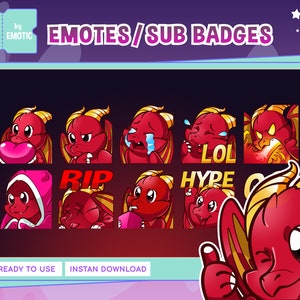 twitch emotes dragon | red dragon chibi emotes | cartoon emotes | cute dragon emotes | for gaming or streaming