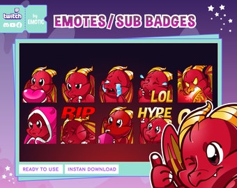 twitch emotes dragon | red dragon chibi emotes | cartoon emotes | cute dragon emotes | for gaming or streaming