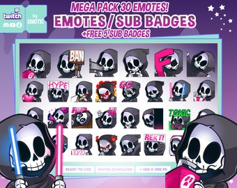 Mega pack Grim reaper 30 emotes twitch emotes! + 5 bonus free sub badges | twitch | discord | for streamer or gaming