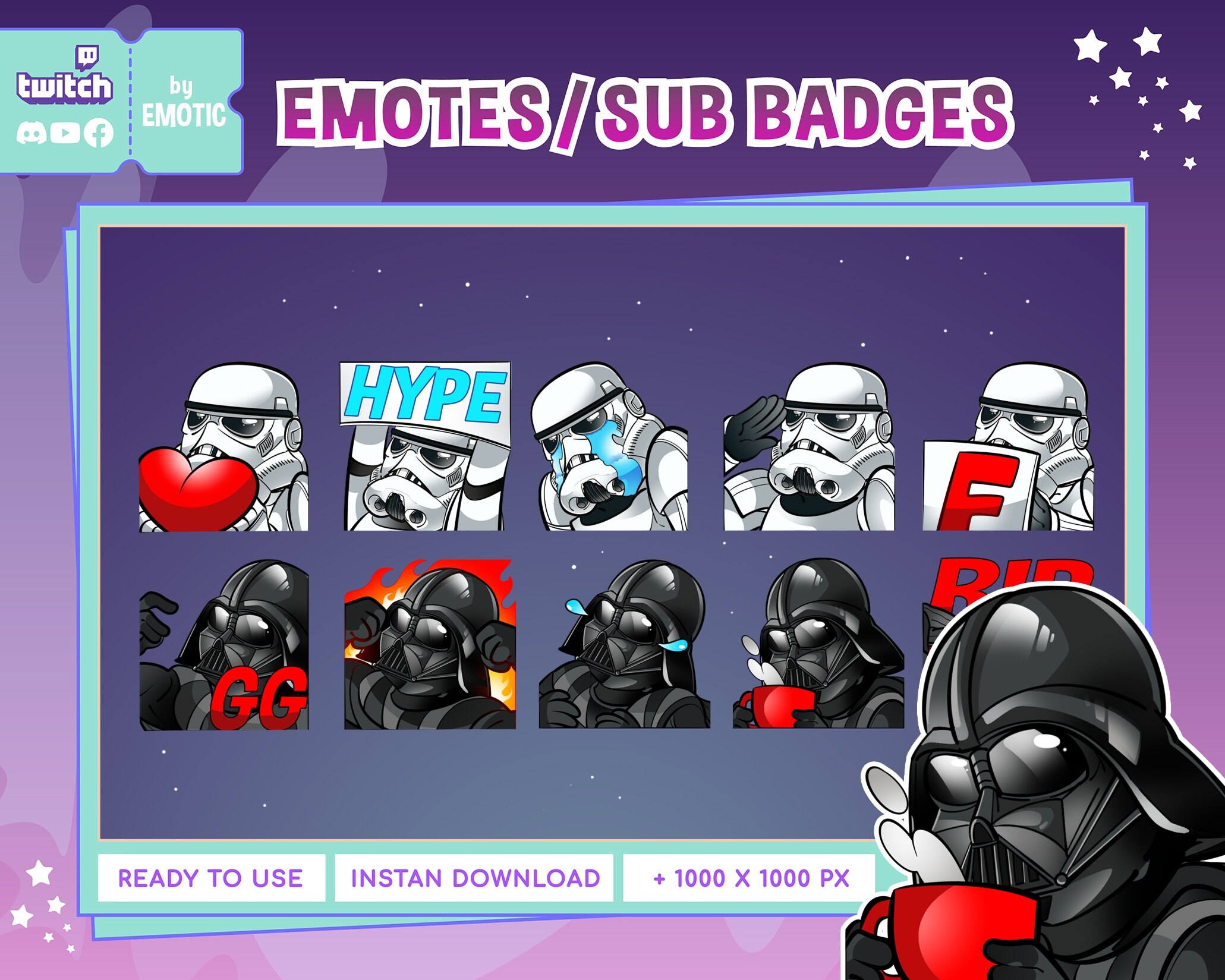 Paquete de 10 gestos de Twitch de soldado espacial / gestos de villano espacial / gesto del Imperio Galáctico / gestos de Twitch